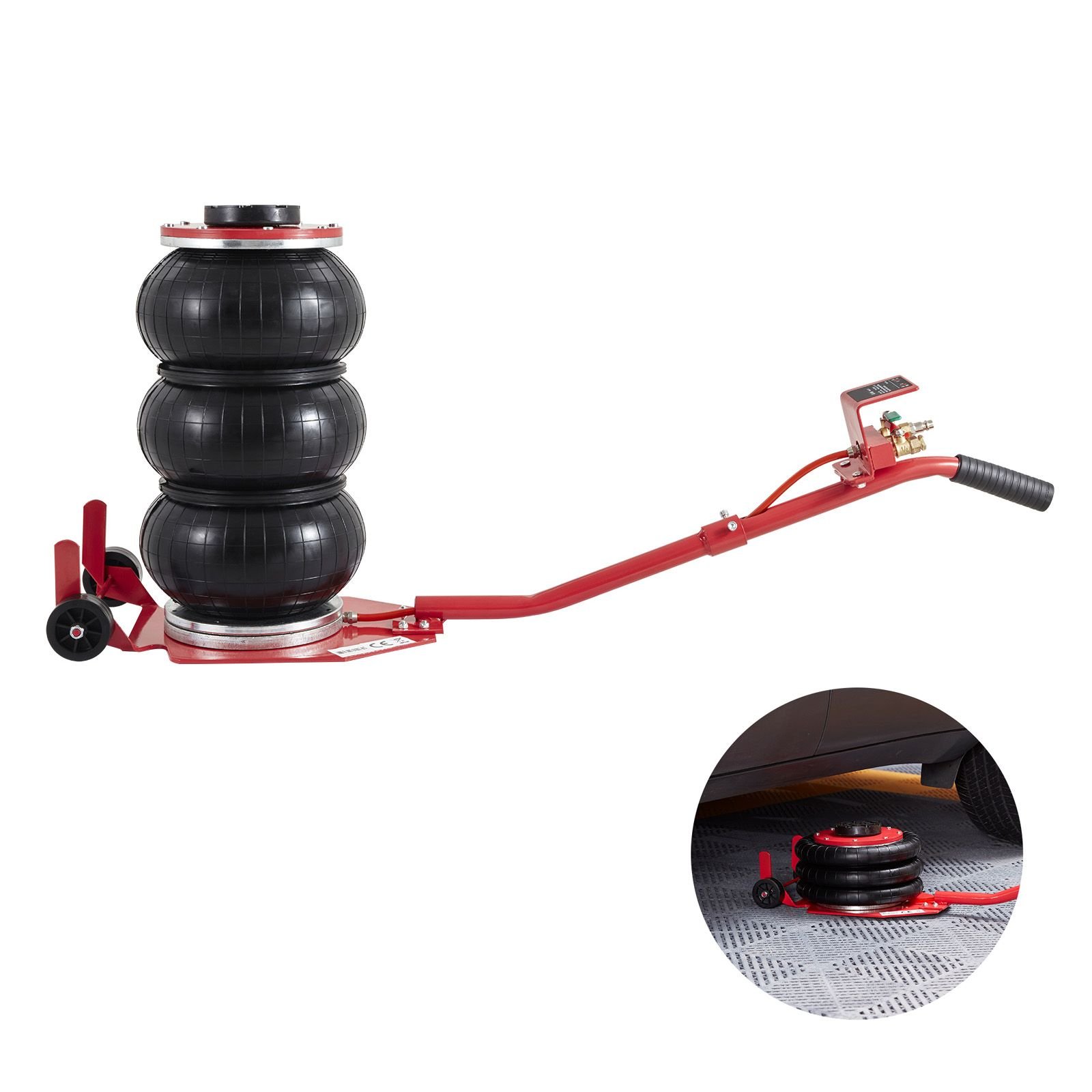 air jack, 3 ton/6600 lbs triple bag air jack, airbag jack with six steel pipes, lift up to 17.7 inch/450 mm, 3 5 s fast lifting pneumatic jack, with long handles for cars, garages, repair, (red)