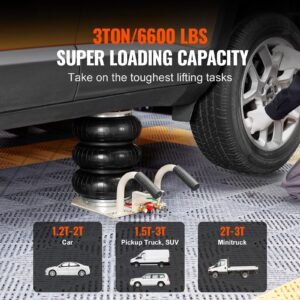 air jack, 3 ton/6600 lbs triple bag air jack, airbag jack with six steel pipes, lift up to 17.7 inch/450 mm, 3 5 s fast lifting pneumatic jack, with short handles for car repair