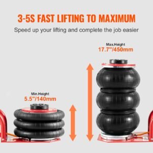 air jack, 3 ton/6600 lbs triple bag air jack, airbag jack with six steel pipes, lift up to 17.7 inch/450 mm, 3 5 s fast lifting pneumatic jack, with side handles for car, garage, repair (red)