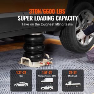 air jack, 3 ton/6600 lbs triple bag air jack, airbag jack with six steel pipes, lift up to 17.7 inch/450 mm, 3 5 s fast lifting pneumatic jack, with side handles for car, garage, repair (white)
