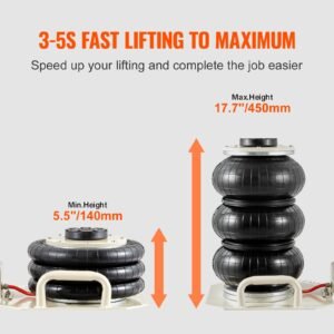 air jack, 3 ton/6600 lbs triple bag air jack, airbag jack with six steel pipes, lift up to 17.7 inch/450 mm, 3 5 s fast lifting pneumatic jack, with side handles for car, garage, repair (white)
