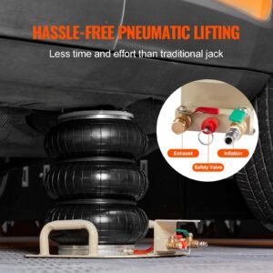 air jack, 3 ton/6600 lbs triple bag air jack, airbag jack with six steel pipes, lift up to 17.7 inch/450 mm, 3 5 s fast lifting pneumatic jack, with side handles for car, garage, repair (white)