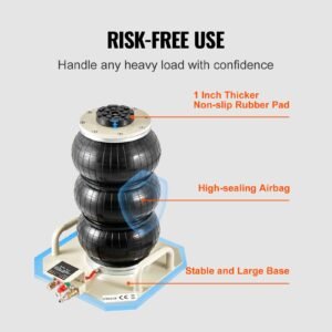 air jack, 3 ton/6600 lbs triple bag air jack, airbag jack with six steel pipes, lift up to 17.7 inch/450 mm, 3 5 s fast lifting pneumatic jack, with side handles for car, garage, repair (white)