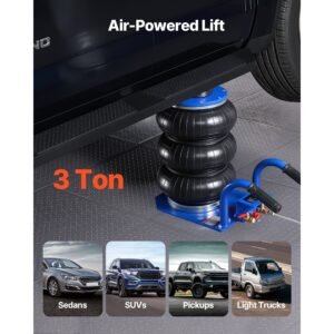 air jack, 3 ton/6613 lbs triple bag air jack, airbag with six steel pipes, lift up to 17.7 inch/450 mm, 1 6 s fast lifting pneumatic with short handles for car, suv, pickup truck repair, garage