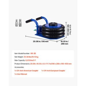 air jack, 3 ton/6613 lbs triple bag air jack, airbag with six steel pipes, lift up to 17.7 inch/450 mm, 1 6 s fast lifting pneumatic with short handles for car, suv, pickup truck repair, garage