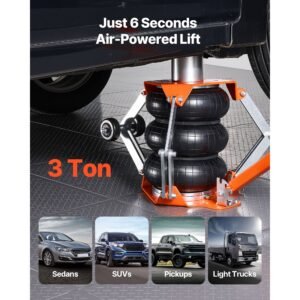 air jack, 3 ton/6613 lbs triple bag air jack, airbag with support rod, lift up to 18.5 inch with heightened column & adjustable handle, 1 6 s fast lifting pneumatic for car, suv, pickup truck