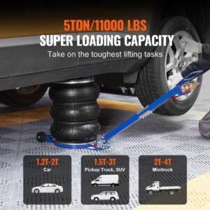 air jack, 5 ton/11000 lbs triple bag air jack, airbag jack with six steel pipes, lift up to 18.5 inch/470 mm, 3 5 s fast lifting pneumatic jack, with adjustable handle for car, garage, repair