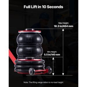 air jack, 5 ton/11023 lbs triple bag air jack, airbag with six steel pipes, lift up to 18.3 inch/464 mm, 4 10 s fast lifting pneumatic with adjustable long handle for cars, suvs, pickup trucks