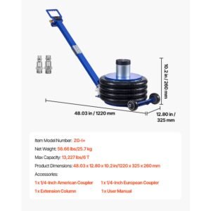 air jack, 6 ton/13227 lbs airbag jack, lift up to 26.5 inch with heightened column, adjustable handle & thick rubber pad, 2 5 s fast lifting pneumatic for car, suv, pickup truck repair, garage