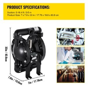 air operated double diaphragm pump 1 inch inlet outlet aluminum 24 gpm max 120psi for industrial use