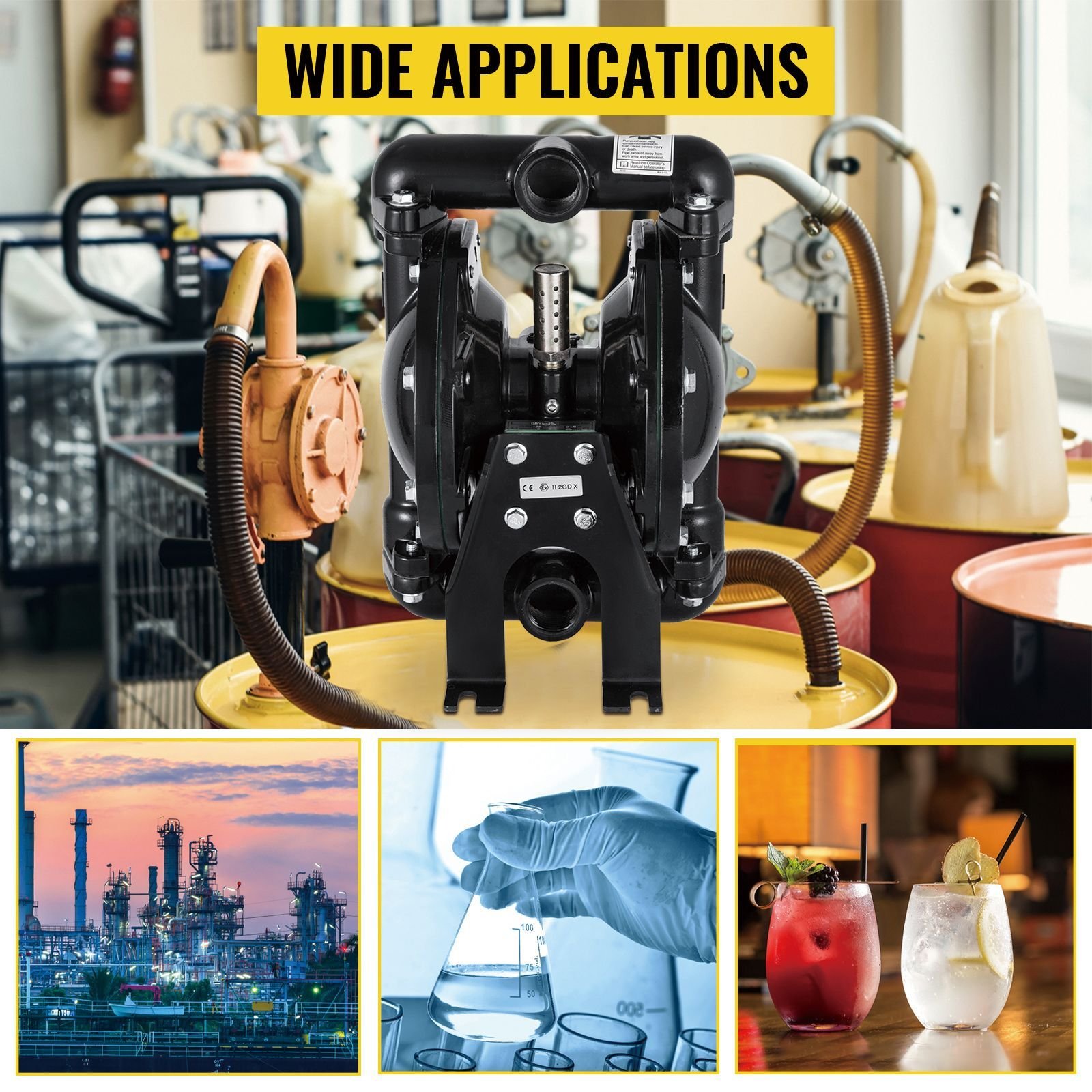 air operated double diaphragm pump 1 inch inlet outlet aluminum 35 gpm max 120psi, nitrile diaphragm, qby4 25l 1inch 35