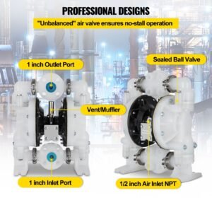 air operated double diaphragm pump 1 inch inlet/outlet 30gpm polypropylene max 120psi for chemical and industrial use
