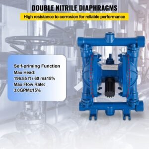 air operated double diaphragm pump, 1/2 in inlet & outlet, cast iron body, 3 gpm & max 90 psi, nitrile diaphragm pneumatic transfer pump for petroleum, diesel, oil & low viscosity fluids