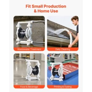 air operated double diaphragm pump, 25 gpm, 1 inch inlet & outlet pneumatic waste oil transfer pump, max 100 psi, polypropylene body, air operated for diesel, grease, kerosene, gasoline & oil