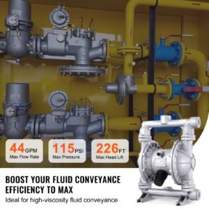 air operated double diaphragm pump, 44gpm, max 115psi air waste oil pneumatic transfer pump with 2 extra diaphragms, 1 1/2 inch inlet & outlet aluminum alloy diaphragm pump for diesel grease oil