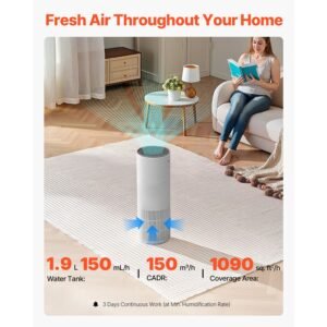 air purifier, covers up to 1090 ft² in one hour, true hepa 11 filter, 22db quiet, filters up to 95% of pollen, smoke, dust, pet dander, odor, hair, air cleaner for home, large room, bedroom
