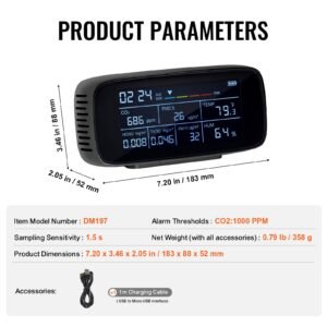 air quality monitor 9 in 1, co2, temperature, humidity, formaldehyde tvoc aqi tester, professional pm2.5 pm10 pm1.0 particle counter for indoor/outdoor, air quality meter w/alarm thresholds