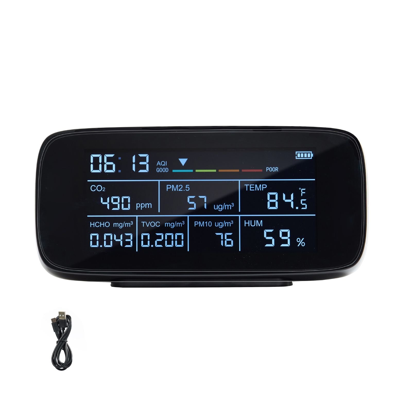 air quality monitor 9 in 1, co2, temperature, humidity, formaldehyde tvoc aqi tester, professional pm2.5 pm10 pm1.0 particle counter for indoor/outdoor, air quality meter w/alarm thresholds