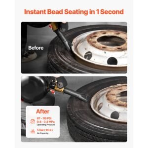 air tire bead seater, 5 gal / 18.9 l, heavy duty tire bead blaster tool, 87 116 psi operating pressure, air trigger seating inflator for pickup, truck, atv, jeep, van, lawn tractor, rv, black