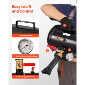 air tire bead seater, 5 gal / 18.9 l, heavy duty tire bead blaster tool, 87 116 psi operating pressure, air trigger seating inflator for pickup, truck, atv, jeep, van, lawn tractor, rv, black