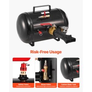 air tire bead seater, 5 gal / 18.9 l, heavy duty tire bead blaster tool, 87 116 psi operating pressure, air trigger seating inflator for pickup, truck, atv, jeep, van, lawn tractor, rv, black