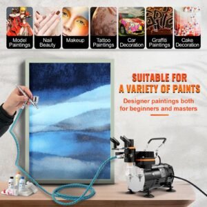 airbrush ensemble, expert airbrush kit with compressor, multi use dual action gravity feed airbrush system for art, nails, cookies, tattoos