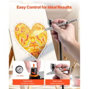 airbrush kit, 1/6 hp, air brush kit with air compressor, 1 dual action professional airbrush with 3 tips, hose, acrylic paint, brush, low noise, for cake decorating, model painting, nail art