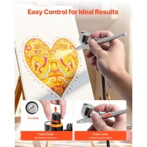 airbrush kit, 1/6 hp, air brush kit with air compressor, 3 dual action professional airbrushes with 3 tips, hose, acrylic paint, brush, low noise, for cake decorating, model painting, nail art