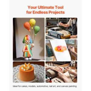 airbrush kit, 1/6 hp, air brush kit with air compressor and tank, 3 dual action professional airbrushes with 3 tips, hose, acrylic paint, 2 fans, for cake decorating, model painting, nail art