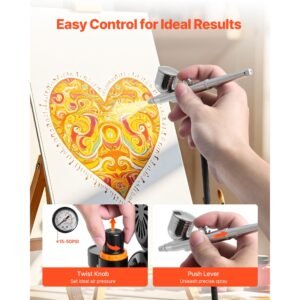 airbrush kit, 1/6 hp, air brush kit with air compressor and tank, 3 dual action professional airbrushes with 3 tips, hose, acrylic paint, 2 fans, for cake decorating, model painting, nail art
