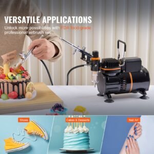 airbrush kit, dual fan air compressor professional airbrushing system kit with 3 airbrushes, holder, color mixing wheel, cleaning brush set, air brush set for art nail cookie tattoo makeup cake