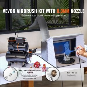 airbrush kit, dual fan air tank compressor system kit with 3.5l air storage tank, air brush set with 0.3 mm tip airbrush, holder, color mixing wheel, cleaning brush set, art nail cookie tattoo