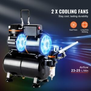 airbrush kit, dual fan air tank compressor system kit with 3.5l air storage tank, air brush set with 0.3 mm tip airbrush, holder, color mixing wheel, cleaning brush set, art nail cookie tattoo