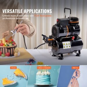 airbrush kit, dual fan air tank compressor system kit with 3.5l air storage tank, air brush set with 0.3 mm tip airbrush, holder, color mixing wheel, cleaning brush set, art nail cookie tattoo