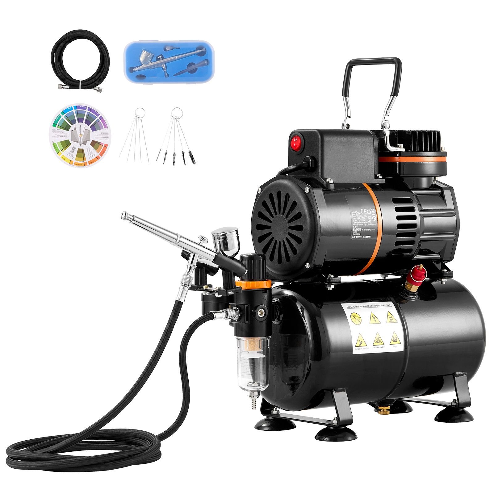 airbrush kit, dual fan air tank compressor system kit with 3.5l air storage tank, air brush set with 0.3 mm tip airbrush, holder, color mixing wheel, cleaning brush set, art nail cookie tattoo