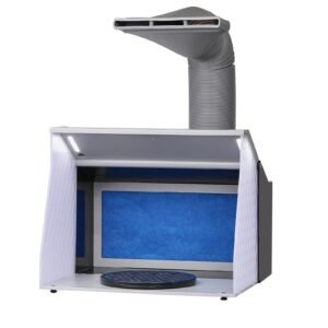 airbrush spray booth, portable hobby airbrush paint spray booth kit with 4 led light, powerful dual exhaust fans, turntable and 6 ft extension hose, for painting models, arts, crafts, cakes