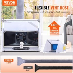 airbrush spray booth, portable hobby airbrush paint spray booth kit with led lights, exhaust fan and exhaust extension hose, airbrush paint booth for painting models, arts, crafts, cakes