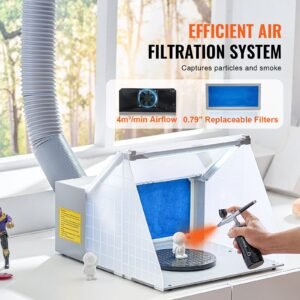 airbrush spray booth, portable hobby airbrush paint spray booth kit with led lights, exhaust fan and exhaust extension hose, airbrush paint booth for painting models, arts, crafts, cakes