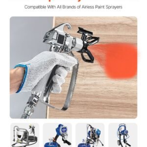 airless paint spray gun, 3600psi high pressure airless paint sprayer gun with 5 tips, 211, 315, 417, 517, 623, swivel joint airless spray gun kit with filters, cleaning needle and brush