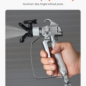 airless paint spray gun, 3600psi high pressure airless paint sprayer gun with 5 tips, 211, 315, 417, 517, 623, swivel joint airless spray gun kit with filters, cleaning needle and brush