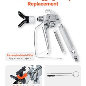 airless paint spray gun, 3600psi high pressure airless paint sprayer gun with 5 tips, 211, 315, 417, 517, 623, swivel joint airless spray gun kit with filters, cleaning needle and brush