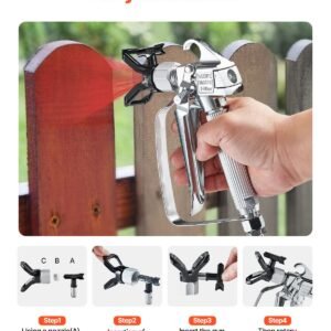 airless paint spray gun, 3600psi high pressure airless paint sprayer gun with 517 tip, swivel joint airless spray gun kit with filters, cleaning needle and brush, for airless spraying machine