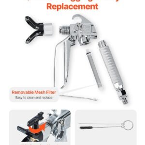 airless paint spray gun, 3600psi high pressure airless paint sprayer gun with 517 tip, swivel joint airless spray gun kit with filters, cleaning needle and brush, for airless spraying machine