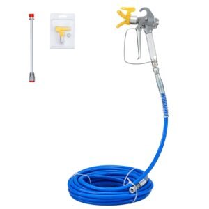 airless paint spray hose kit, 50ft 3600 psi high pressure fiber tube with 8 inch extension rod pole, including 517 tip and tip guard, 1/4" swivel joint for homes buildings decks or fences