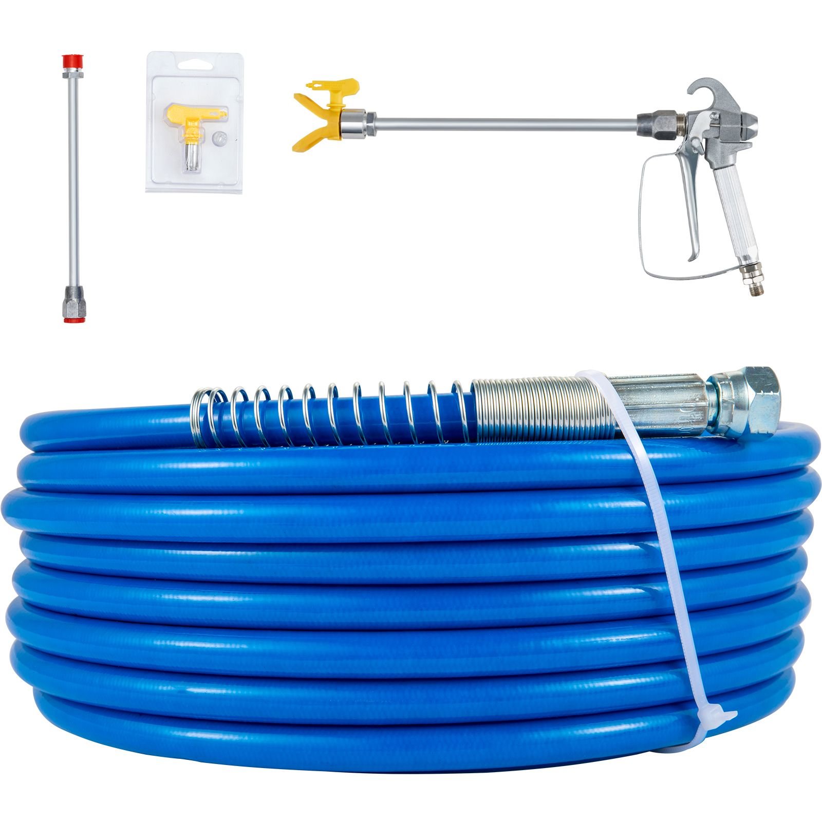 airless paint spray hose kit, 50ft 3600 psi high pressure fiber tube with 8 inch extension rod pole, including 517 tip and tip guard, 1/4" swivel joint for homes buildings decks or fences
