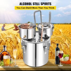 alcohol still, 13.2gal / 50l stainless steel water alcohol distiller copper tube home brewing kit build in thermometer for diy whisky wine brandy, silver