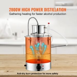 alcohol still, 15 gal 50l water alcohol distiller, home distillery kit include stainless steel tube & pump & one way exhaust valve & thermometer (30 120 celsius) for whisky wine brandy, silver