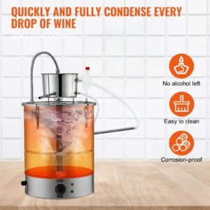 alcohol still, 15 gal 50l water alcohol distiller, home distillery kit include stainless steel tube & pump & one way exhaust valve & thermometer (30 120 celsius) for whisky wine brandy, silver