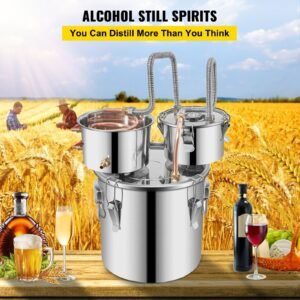 alcohol still, 5 gallon, stainless steel alcohol distiller with copper tube & build in thermometer & water pump, double thumper keg home brewing kit, for diy whiskey wine brandy