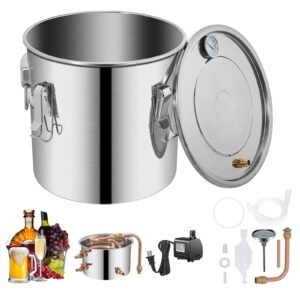 Alcohol Still 9.6Gal/38L, Alcohol Distiller with Circulating Pump, Alcohol Still Copper Tube, Whiskey Distilling Kit with Build-In Thermometer, Whiskey Making Kit for DIY Alcohol, Stainless Stee